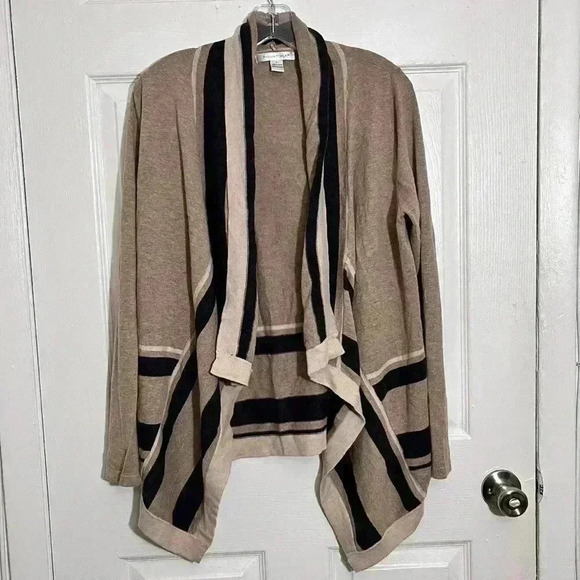 august silk Sweaters - AUGUST SILK Open Front Striped Tan Cardigan | size Large